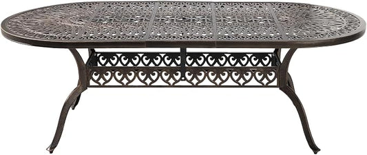 Cast Aluminum Patio Dining Table,Outdoor Dining Table for 8-10,Patio Metal Dining Table with Umbrella Hole for Backyard,Garden,Poolside (1, Oval)