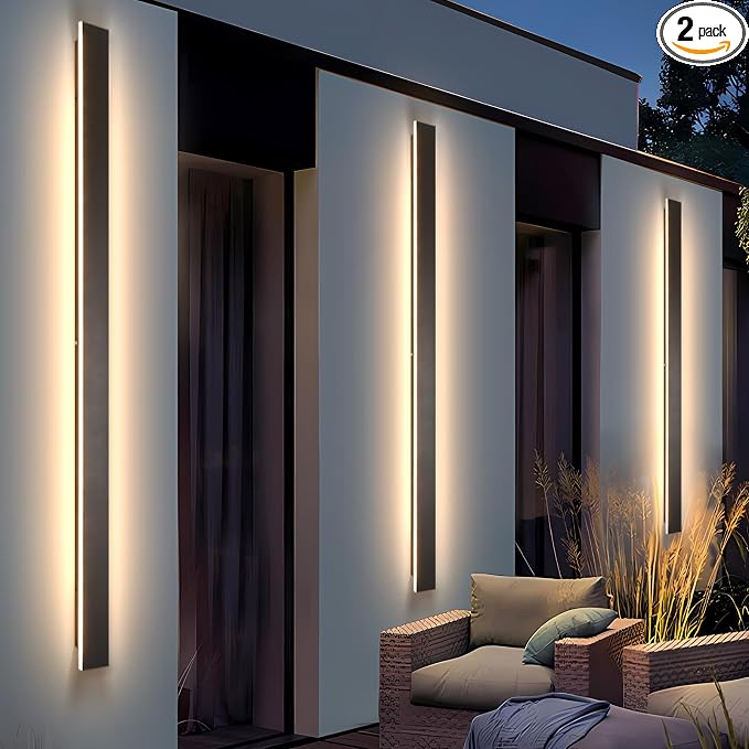 AioTio Modern Outdoor Lights Fixture,2pack 92.5inch Exterior Porch Lights Fixture Wall Mount,3000K Rectangular Black Linear Long LED Outdoor Entrance Wall Sconce Lighting for Garage,Front Door