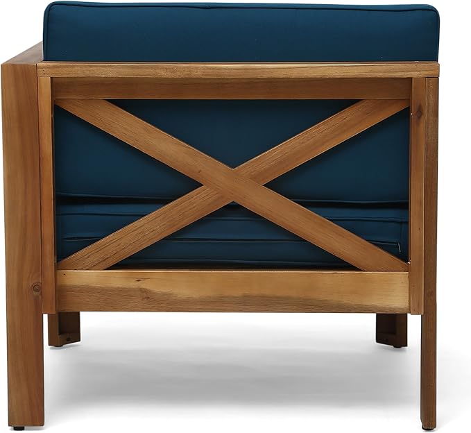 Merax Patio Furniture Set L-Shape Sofa with Table and Cushions for 3-Person, Acacia Wood Outdoor Conversation Set for Patio Deck Backyard Poolside (Teak)
