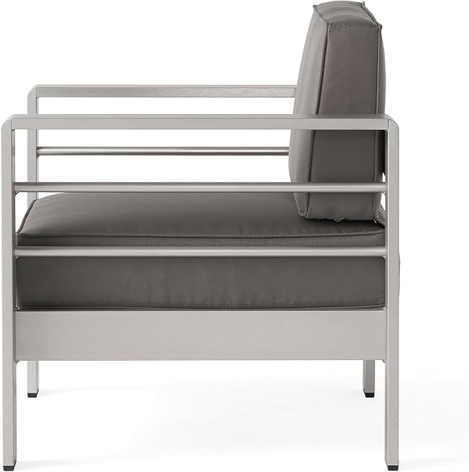 Christopher Knight Home Crested Bay Aluminum Patio Chat Set, 5-Pcs Set, Khaki / Silver