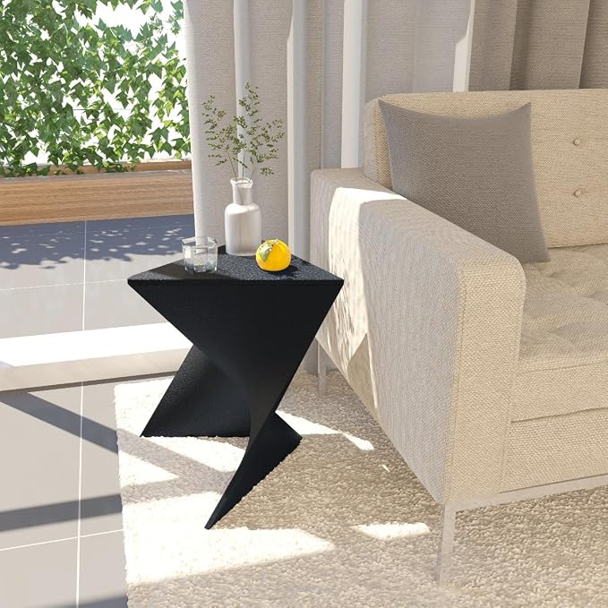 LeisureMod Randolph 15.75" Stackable Side Table Weather Resistant Versatile Plastic Triangular Accent End Table for Living Room, Backyard, or Lawn Randolph Series (Black, Set of 2)