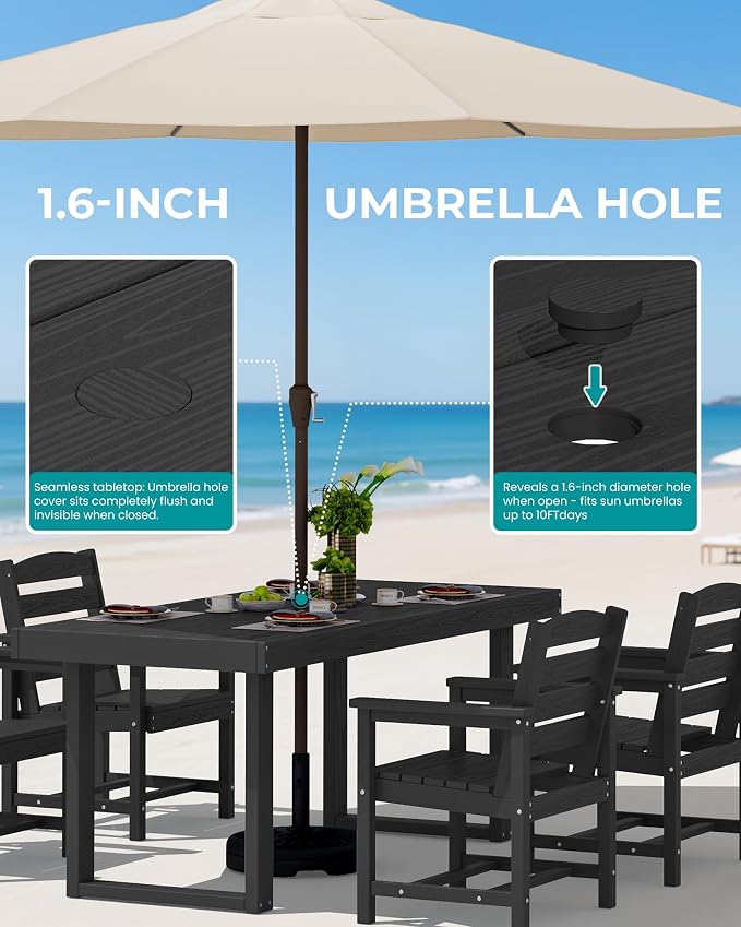 SERWALL HDPE Outdoor Dining Set for 4, 67'' Patio Table and Chairs Set | with Armchair Seat