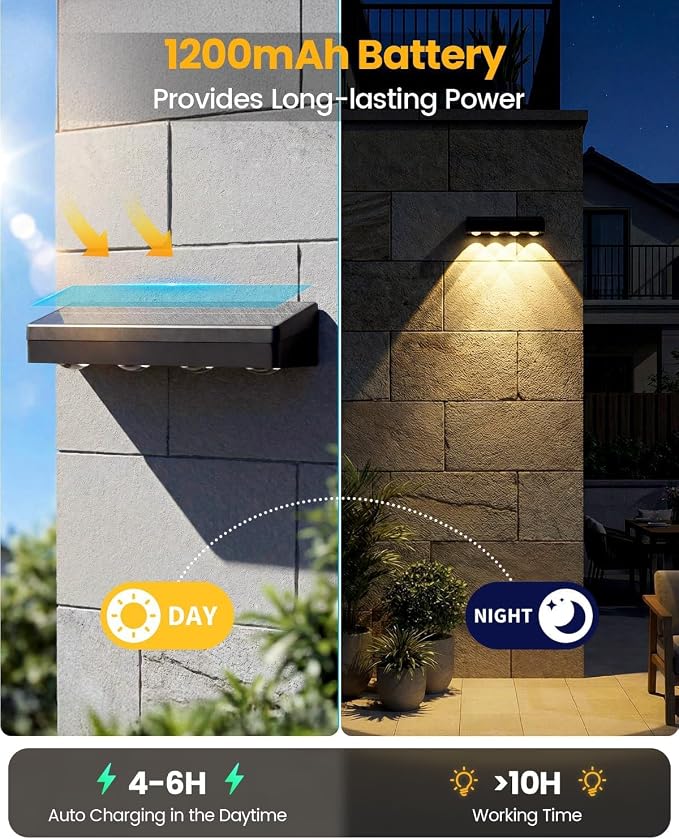 JOFIOS Solar Fence Lights with Remote, Warm White, Cool White and RGB Color Glow LED Solar Lights Outdoor, IP65 Waterproof Solar Wall Lights for Patio, Backyard, Railing, Deck and Wall，8 Pack