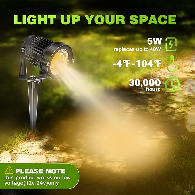 5W Low Voltage Landscape Lights Outdoor 12V AC/DC LED Landscape Lighting 3000K Warm White Waterproof Garden Spotlights 500LM COB Landscape Pathway Lights for Yard,Tree (8Pack with Connectors)