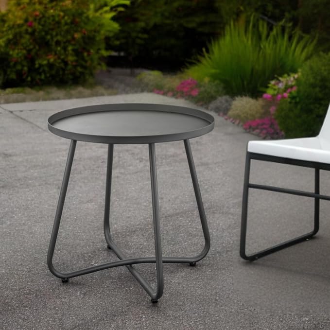 HomeRoots 18" Gray Rounded Aluminum Outdoor Side Table