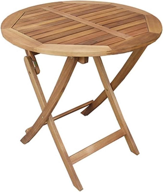 Patio Wise Folding Outdoor Patio Table, Round Foldable Acacia Wood Deck Bistro Bar, Portable Apartment, Balcony, Railing & Porch Furniture, 27 1/2-inch Diameter, Teak Color