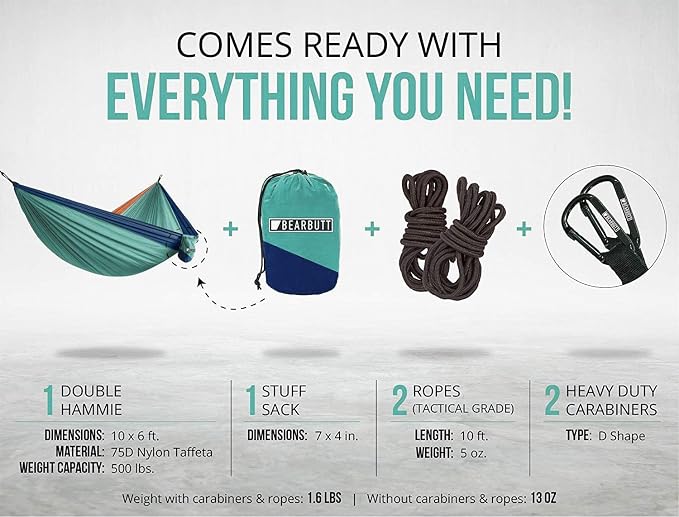Bear Butt Double Camping Hammock and Bear Butt Hammock Bug Net Bundle