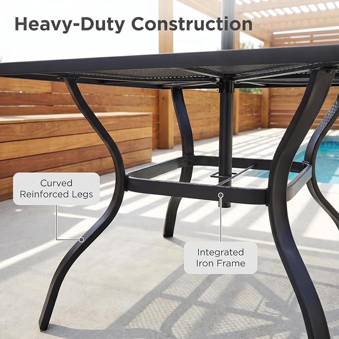 5 Piece Outdoor Dining Set, Patio Dining Table Set for 4, 37.5" Black Square Mesh Table with 4 All Weather Mesh Outdoor Dining Chairs for Lawn, Garden, Porch