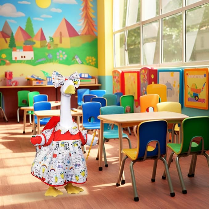 Back to School Porch Goose Outfit, Student Goose Outfit with Red School Bag Pencil Apple and Bow Headband for Home School Classroom 23 Inch Goose Statue Lawn Patio Yard Garden Decor