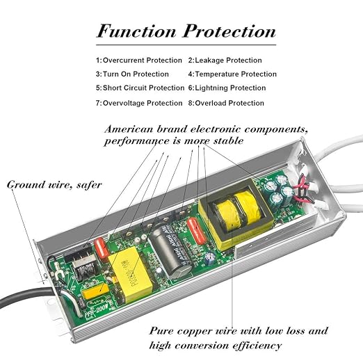 LED Driver 300 Watts (100W X3) 25A Waterproof IP67 Power Transformer Adapter 90-265V AC to 12V DC Low Voltage Output, with 3-pin Plug 3.3 ft LED Cable for LED Lighting Outdoor Light and Any 12V DC