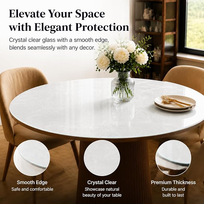 30" Round Tempered Glass Table Top, 5/16" (8mm) Thick, Marble Pattern Replacement, Heavy-Duty, Heat & Scratch Resistant for Coffee, Dining & Patio Tables, Gray