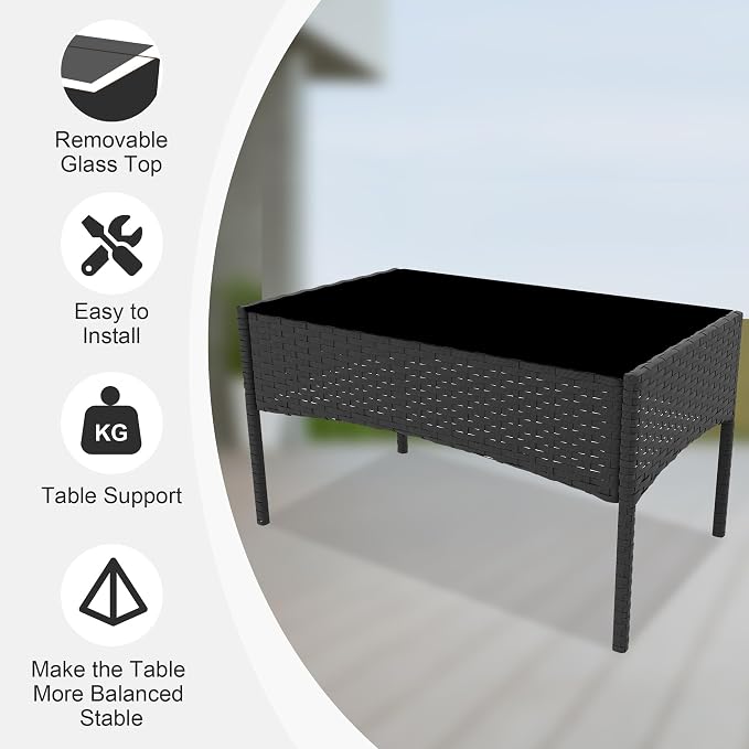 4-Piece Outdoor Patio Furniture Set, Wicker Furniture with Coffee Table, Modern Porch Chairs Conversation Set, Weather-Resistant, Outdoor Indoor Use Backyard Porch Garden Poolside Balcony, Black&Beige