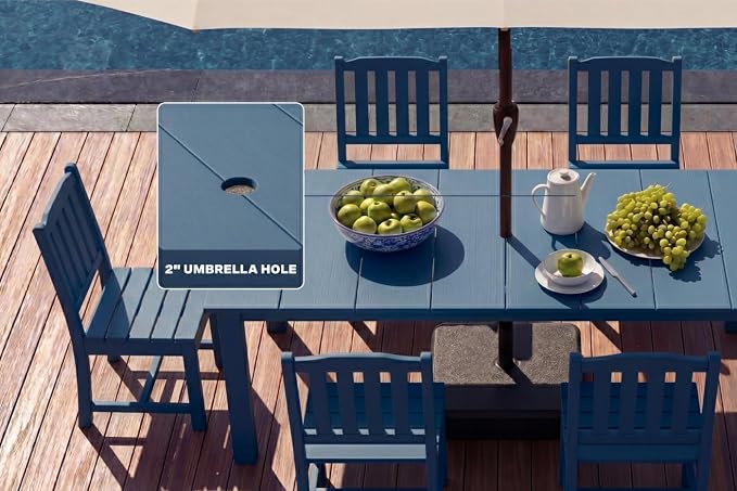 Perli™ 5-Piece Outdoor Dining Set, All-Weather HDPE Patio Furniture with 4 Armless Chairs and Rectangular Table, UV-Resistant 4-Person Set for Deck, Backyard, Blue