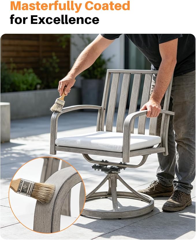 Never Rusts Aluminum Patio Dining Chairs Set of 2, 360°Swivel Outdoor Dining Chairs with Washable Cushions, Deep Seating Swivel Chairs Patio Furniture Set for Deck, Balcony, Garden, Poolside