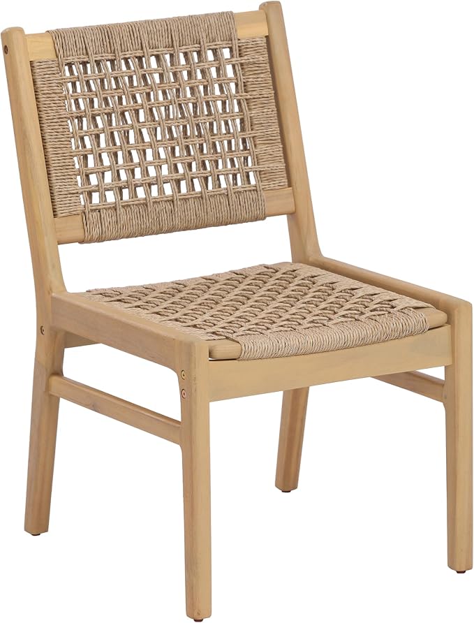 Christopher Knight Home Levi Acacia Wood Dining Table Set for 6, Solid Wood Outdoor Dining Set for 6, 7 Piece Patio Dining Table and Chair Set with Wicker Seat & Back, Light Brown + Light Teak