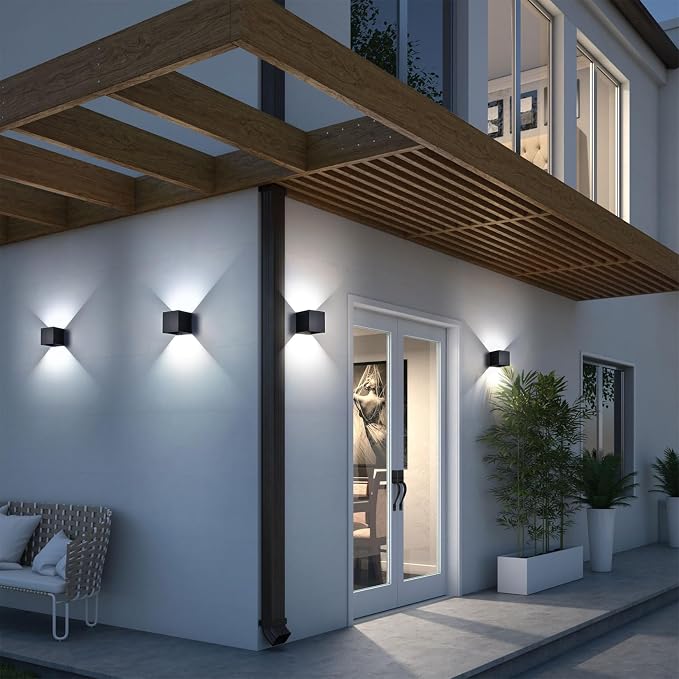 Mille Lucciole 2 Pack LED 20W Outdoor Sconce Wall Lights Interior/Exterior Up and Down Lights IP65 Waterproof Sconce Outdoor Lighting Fixtures Square Aluminum Wall Mount Light Black 6500K Cold Lights