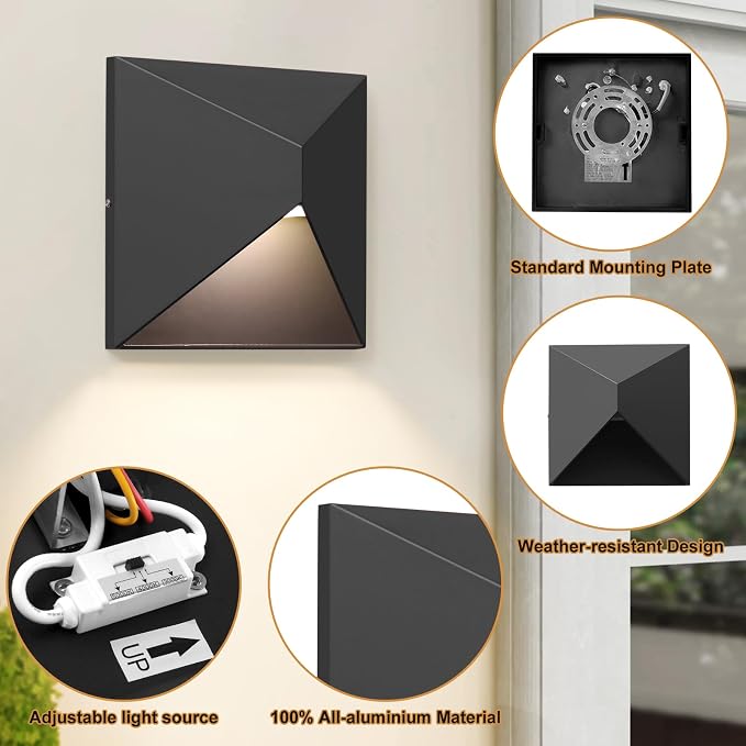 Outdoor Light Fixture Wall Mount with 3 Lighting Modes, LED Exterior lighting fixtures for Outside, Modern Front Porch Lights, Waterproof Black Wall Sconce for House, Patio, Garage, Doorway, Entryway