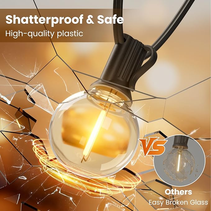 RTTY Outdoor String Lights LED Waterproof 100 FT, Patio Light for Outside | Commercial Grade Lighting, Shatterproof Connectable Hanging Lighting for Cafe, Bistro, Backyard, Balcony, Dimmable, 2700k