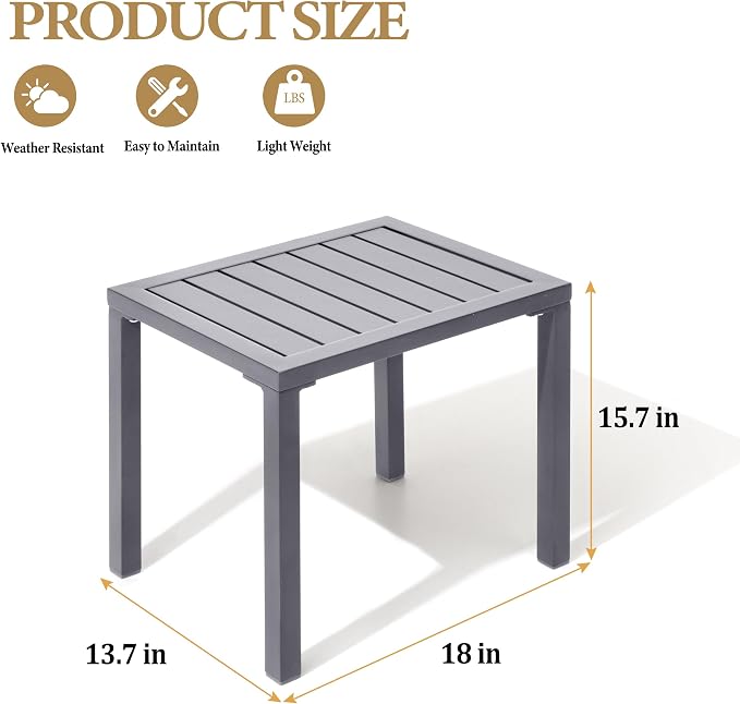 Crestlive Products Outdoor Side Table,Aluminum Rectangular Side/End Table, Small Patio Coffee Bistro Table for Outdoor Indoor