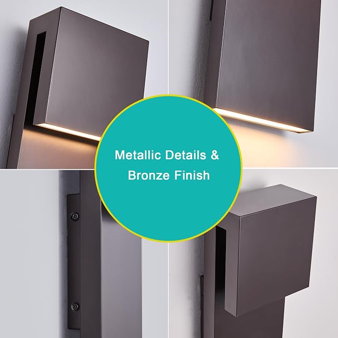 Tarentlight Modern Outdoor Indoor Integrated LED Wall Sconce, 2-Light Total 17W,Bronze Finish,1600 Lumens,3000 Kelvin,90 CRI, Dimmable,Input 120-277V,Weatherproof for Global Front Porch Decor Use.