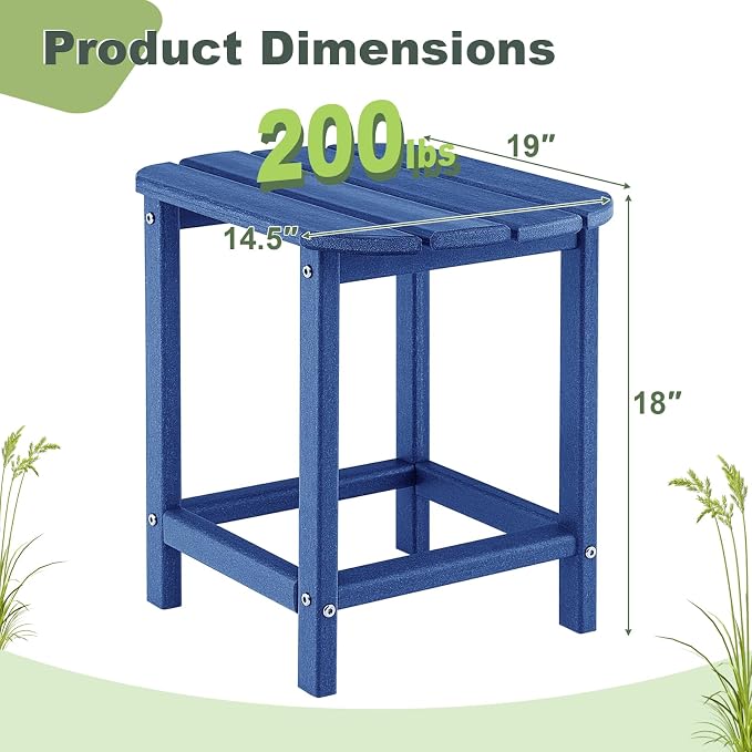Tangkula Outdoor Side Table, Weather Resistant Adirondack Table, Outdoor Indoor Chairside End Tables, Waterproof HDPE, for Patio Poolside Porch Backyard, Easy Assembly, 19 x 14.5 x 18 Inch (1, Navy)