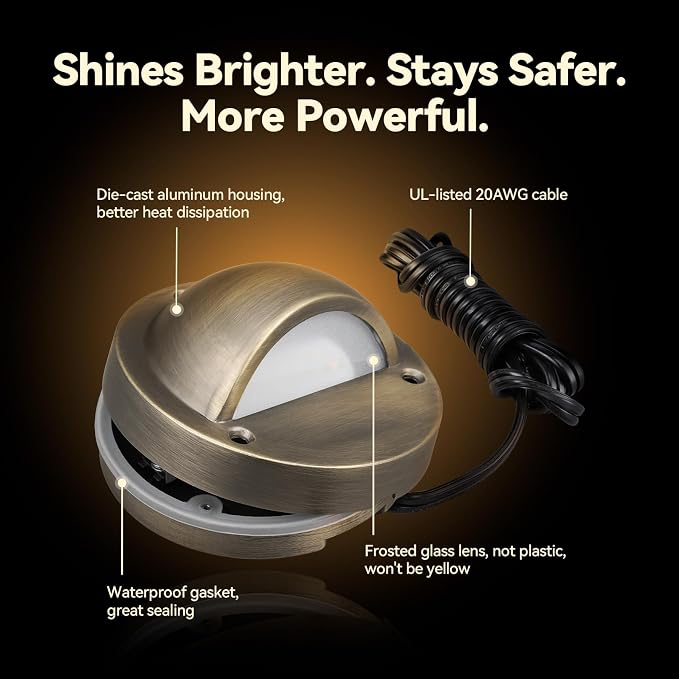 LEONLITE 6-Pack 5CCT 3.74inch Low Voltage LED Deck Lights, Bronze | 180LM, 12-24V AC/DC, CRI90, UL Listed, Die-cast Aluminum Housing, Frosted Glass Lens, 1800K/2700K/3000K/4000K/5000K