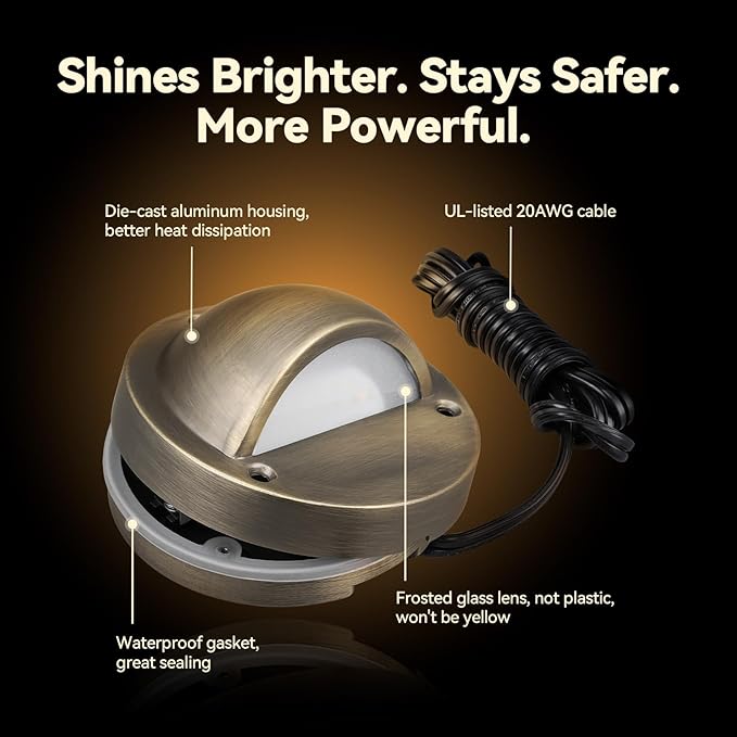 LEONLITE 12-Pack 5CCT 3.74inch Low Voltage LED Deck Lights, Bronze | 180LM, 12-24V AC/DC, CRI90, UL Listed, Die-cast Aluminum Housing, Frosted Glass Lens, 1800K/2700K/3000K/4000K/5000K