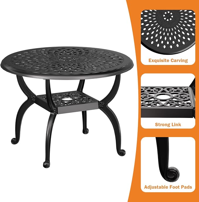 21" Patio Bistro Table, Cast Aluminum Side Table, Outdoor End Table for Garden/Yard/Pool/Porch, Black