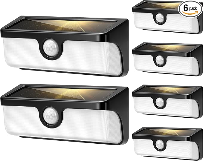 VIVOHOME Linkable Solar Lights Outdoor, Motion Sensor Wall Lights, 6 Pack | 2500LM Security Light with Diffuser for Extra Wide Lighting, IP65 Waterproof, Solar Powered for Garden, Patio, Porch, Yard