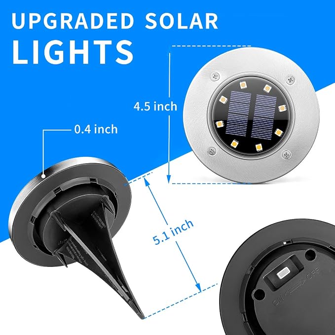 SOLPEX Solar Ground Lights Outdoor, Walkway Lights 20 Pack Cool White | IP65 Waterproof Stainless Steel Landscape Lighting for Driveway, Pathway, Garden, Patio, Backyard Decor