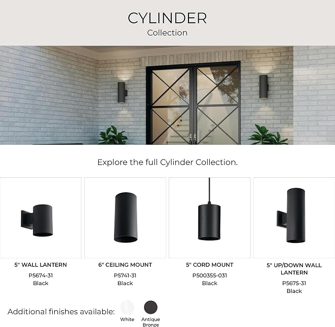 Progress Lighting P500356-031 6IN CYL RNDS Cylinder, Black, 12.00x6.00x6.00