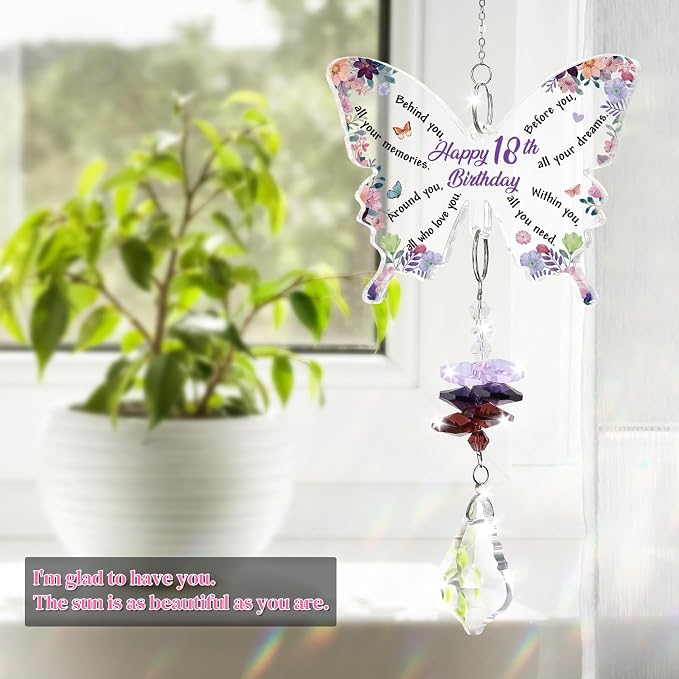 Funnli 18th Birthday Gifts for Girls Her, 18 Year Old Crystal Suncatcher | 18th Birthday Decorations for Girls, 18 Year Old Bday Gift for Friends Sister Daughter Window Hangings Home Decoration