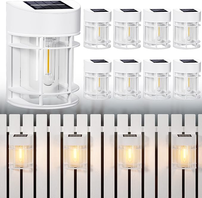 Solar Fence Lights, 8 Pack Deck Light Solar Powered, Waterproof Solar Outdoor Lights Decorative for Garden Backyard Fence Post Patio, White | Fence Lights Solar Powered Solar Lights For Garden Backyard Fence Decor
