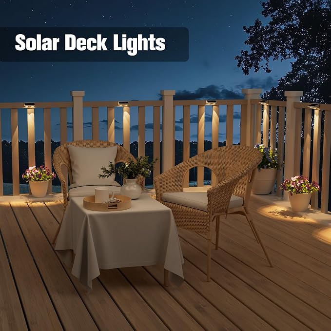 Solar Fence Lights,8 Pack Solars Deck Light,Warm White Color,Outdoor Bulb Waterproof Led IP65,Power Patio Lamp with Lenses for Outside/Backyard/Railing/Yard（White）