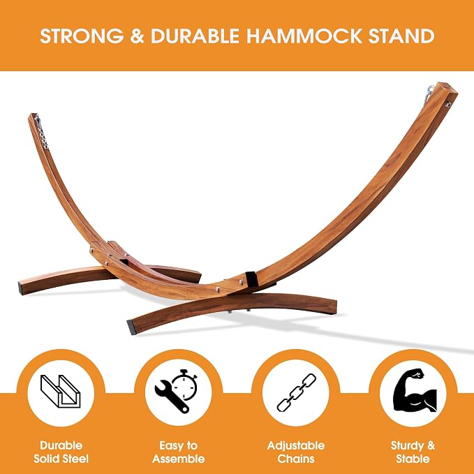 Lazy Daze Hammocks 12 FT 2 Person Double Quick Dry Olefin Blend Hammock with Curved Steel Heavy Duty Stand for Outside, Backyard, Patio, 450 Lbs Capacity, Grey