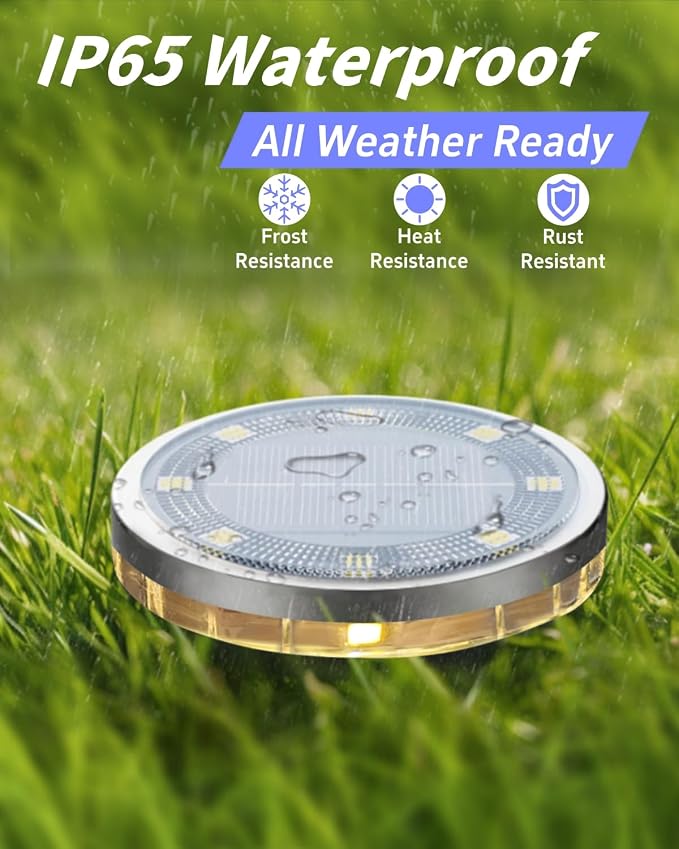 Solar Ground Lights Outdoor 26 Pack Waterproof, Upgraded Solor Garden Lights with 4 Side Light, Stainless Steel Salor Powered Disc Landscape Light for Walkway Pathway Lawn Yard Patio Deck-Warm White