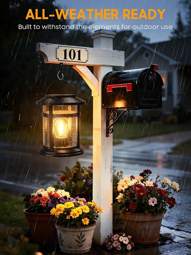 Solar Lantern Outdoor Waterproof, 4 Pack Bright Hanging Solar Lights for Outside Decorative, Upgraded Solar Powered Lanterns LED Lighting for Garden Patio Porch Decor Gifts (Warm Light)