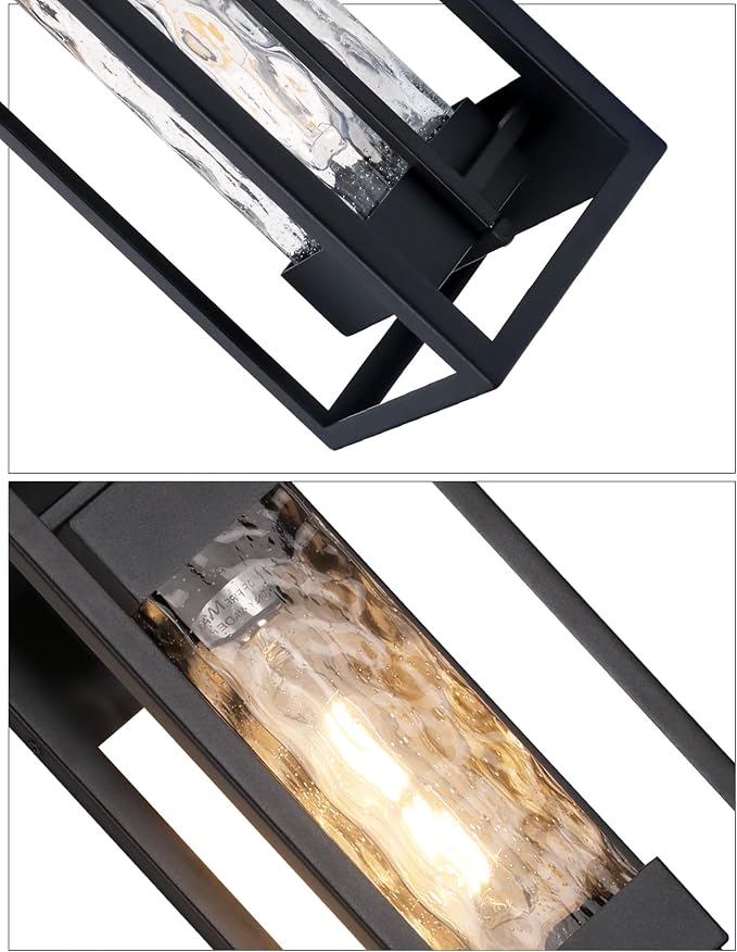 Modern Outdoor Light Fixture, Exterior Wall Sconce Waterproof Porch Light, Outside Lamp for House with Water Glass for Garage Doorway