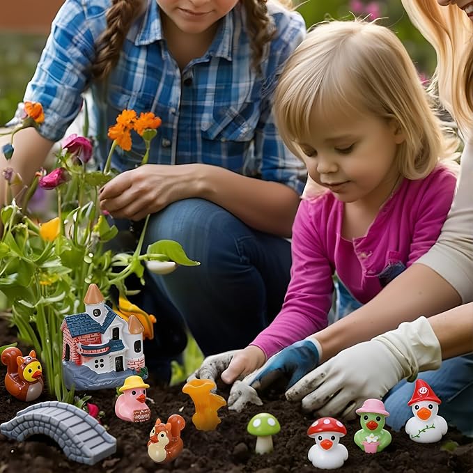 36 Pcs Fairy Garden Accessories Miniature Figurines Decor Set | Weather Resistant Resin Material, House Bridge Pond Duck Figurines, for Fairy Garden Terrarium Potted Plants Dollhouse Decor