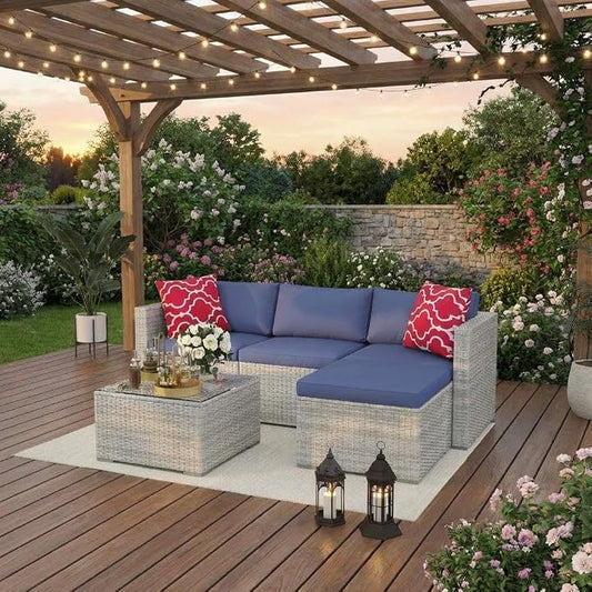 Litake 5 Piece Patio Furniture Sets, Modular Sectional Sofa Set, All-Weather PE Rattan Wicker with Cushions, Conversation Furniture for Backyard, Poolside & Garden