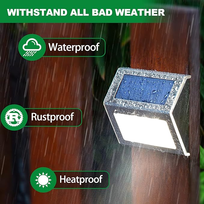 JSOT Solar Lights Perfect for Deck, Fence, Stair, Step Decor-Cool White-12P | Stainless Steel, Waterproof, Solar Powered, Garden, Patio, Deck Rail