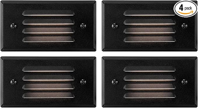 12V 3W Surface Mount Low Voltage LED Step Light with Horizontal Louver Faceplate for Steps Decks Pathway Yard Stairs Fences, IP65 Rated for Outdoor Waterproof, Ideal for Wet Locations (4 Packs)