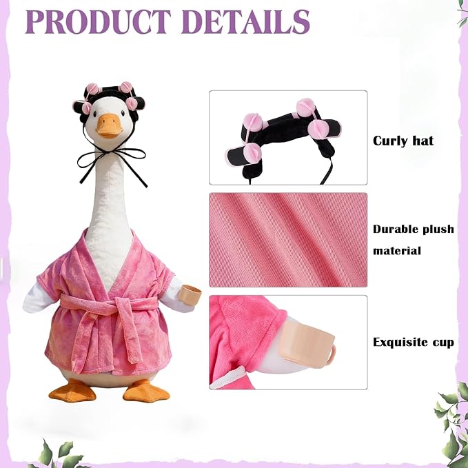Old Lady Porch Goose Outfits Grandma Goose Clothes Glasses Curly Wig Floral Print Dress Cardign and Pearl Necklace,23'' Geese Statue Outdoor Patio Yard Lawn Decoration (Pink B)