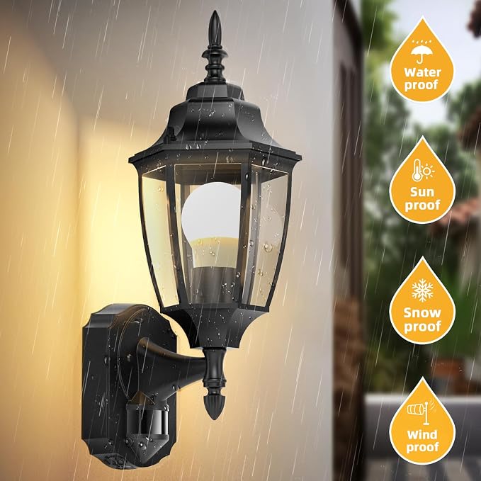 Lamomo Outdoor Wall Sconce, 2 Pack Dusk to Dawn Motion Sensor Light Fixtures, Exterior Aluminum Waterproof Porch Lights for Patio Front Door Garage | Dusk to Dawn, Anti-Rust, Waterproof Aluminum Frame, Tempered Glass & Classic Exterior Sconces for Hous...