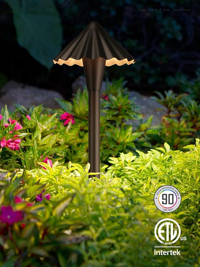 LEONLITE 6-Pack 3CCT Low Voltage LED Pathway Lights, Ruffles Head | 12-24V AC/DC, IP65, LED Landscape Path Lights, for Walkway Yard Garden, 3000K/4000K/5000K, Oil Rubbed Bronze, Aluminum
