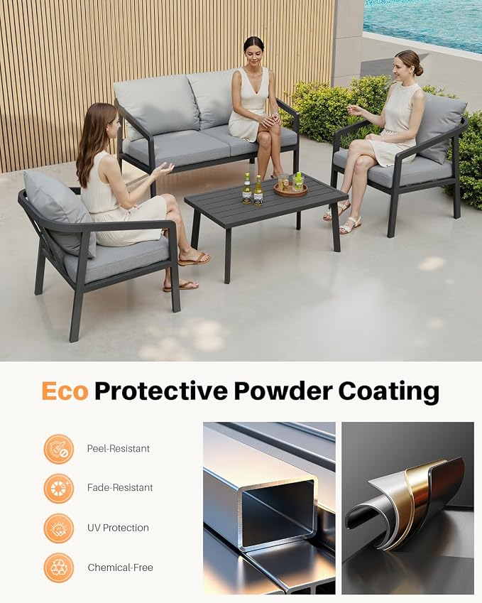 Patio Sofa Chairs Set of 2, Never-Rust Aluminum Outdoor Armchair with Removable Cushions, All Weather 2 Pieces Outdoor Club Chairs, Outdoor Sofa Chairs for Garden, Lawn, Backyard, Black