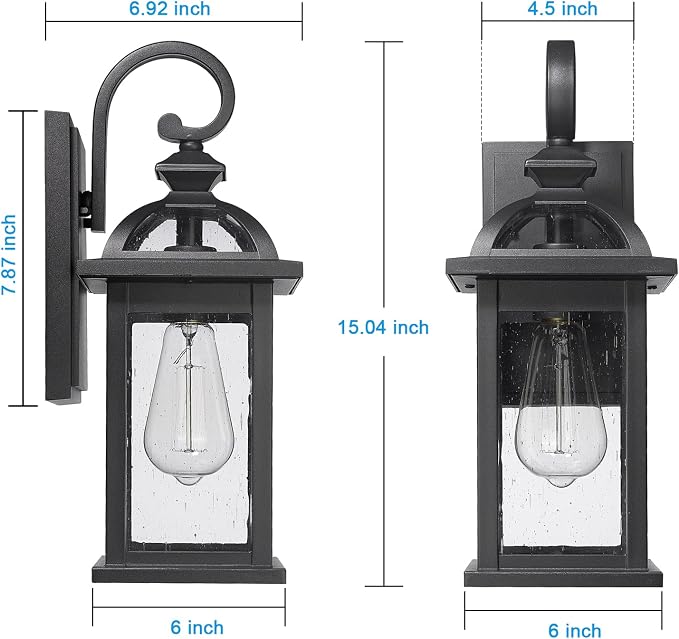 Darkaway Outdoor Lights Fixtures Wall Mount, Outdoor Wall Sconce with Seeded Glass Waterproof Outside Exterior Lights Fixture for House, Front Porch, Patio (2 Pack)