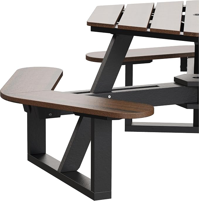 Shoreline Made in USA Hexagon Picnic Table, Seating for 6, Black Sand/Rustic Walnut