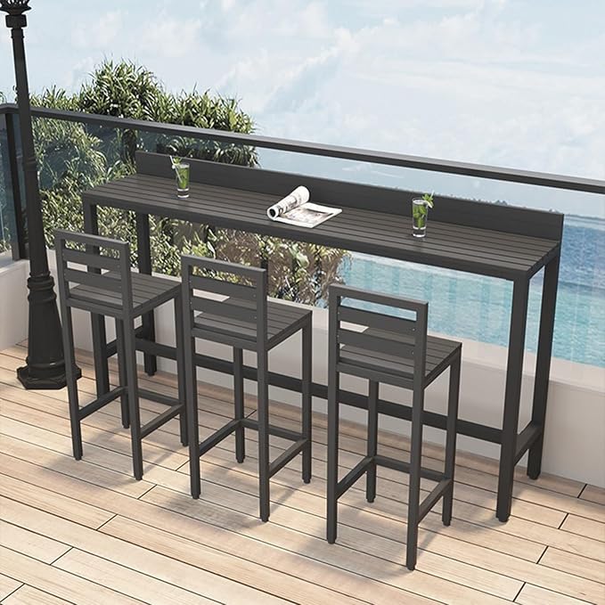 Outdoor Bar Table, Patio Pub Height Table with Anti-Fall Baffle, All-Weather Bar Height Counter Table, Narrow Dining Table for Hot Tub, Garden & Backyard(Color:Black+Black,Size:L-47.2in)