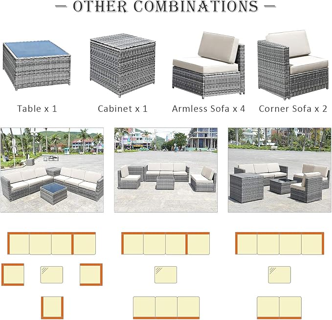 RELAX4LIFE 8-Piece Patio Furniture Set - PE Wicker Conversation Set w/Soft Cushions & Tempered Glass Storage Table, Outdoor Sectional Sofa Set for Garden, Poolside, Backyard (White)